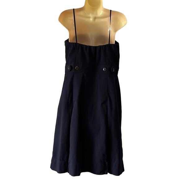 George By Mark Eisen Navy Blue Linen Look Dress Woman Size 12 Strapless - Picture 2 of 9